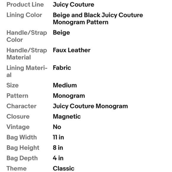 Juicy Couture Brighter Than A Diamond Classic Cream Monogram Shoulder Bag EUC - Picture 16 of 16